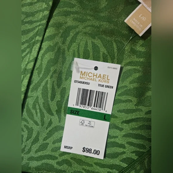 Michael Kors Green V-Neck Short Sleeve Blouse Size L NWT - Picture 7 of 7